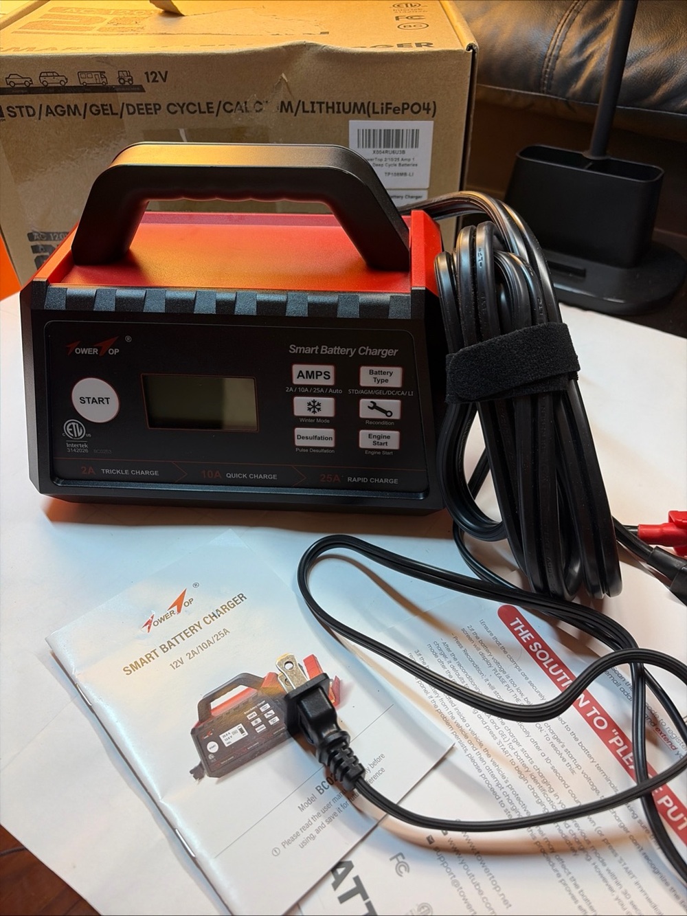 TowerTop 2/10/25 Amp 12V Smart Car Battery Charger, Fully Automatic 25A